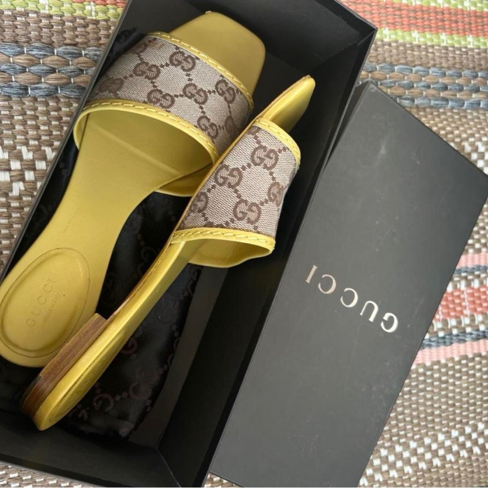 Gucci GG Canvas Canvas x Leather Mule 38C Ladies Yellow